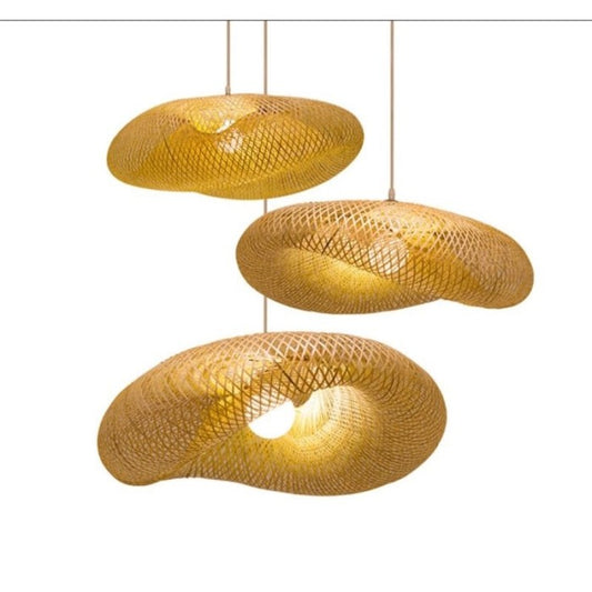 Wave Rattan Pendant Light – S-Curve Woven Bamboo Chandelier