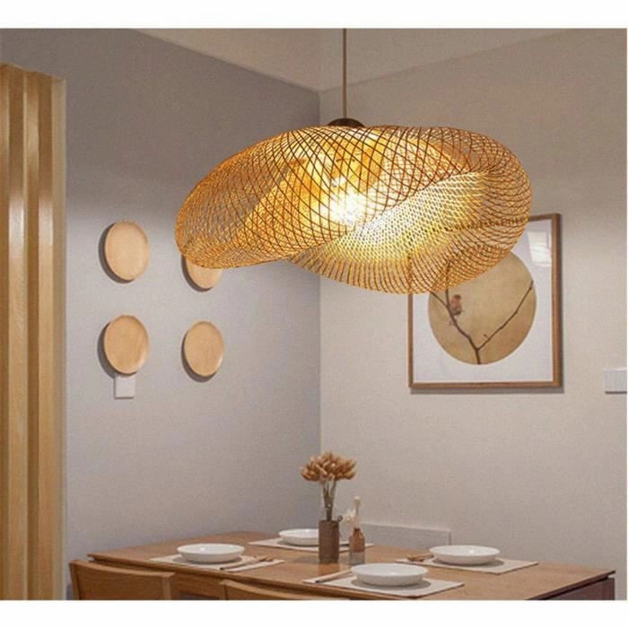 Wave Rattan Pendant Light – S-Curve Woven Bamboo Chandelier