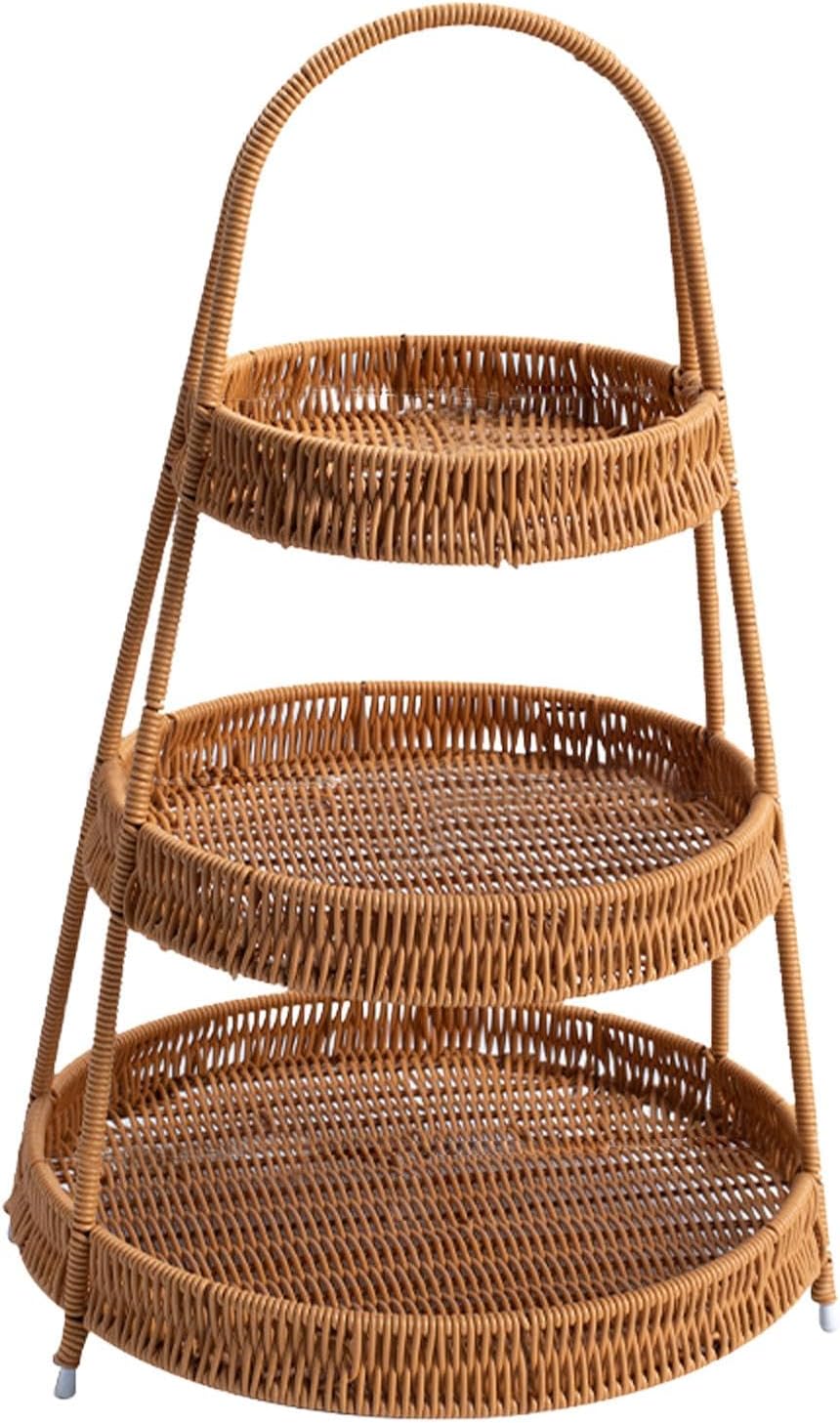 3-Tier Handwoven Rattan Storage Stand with Handle