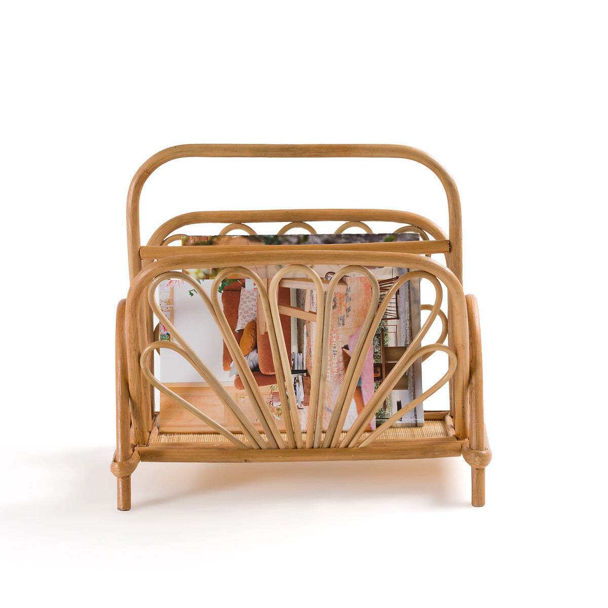 Handcrafted Rattan Magazine Rack with Elegant Fan Design
