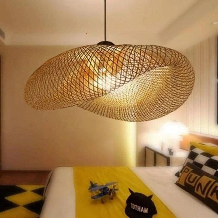 Wave Rattan Pendant Light – S-Curve Woven Bamboo Chandelier