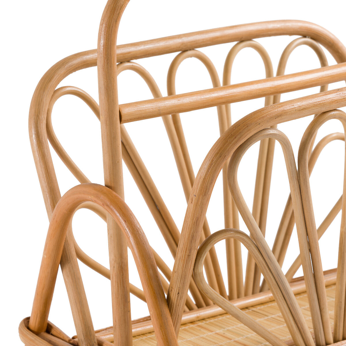 Handcrafted Rattan Magazine Rack with Elegant Fan Design