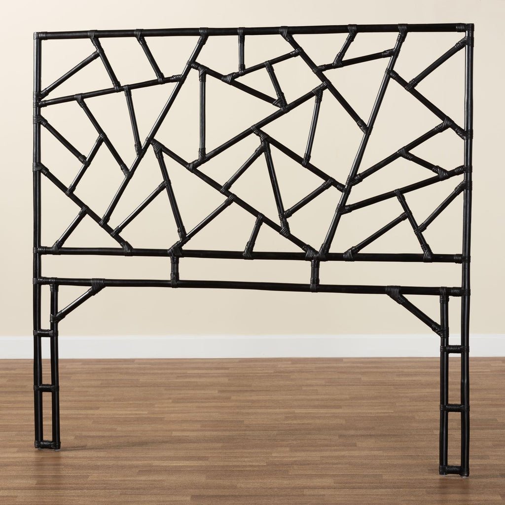 Black Geometric Rattan Headboard with Modern Design