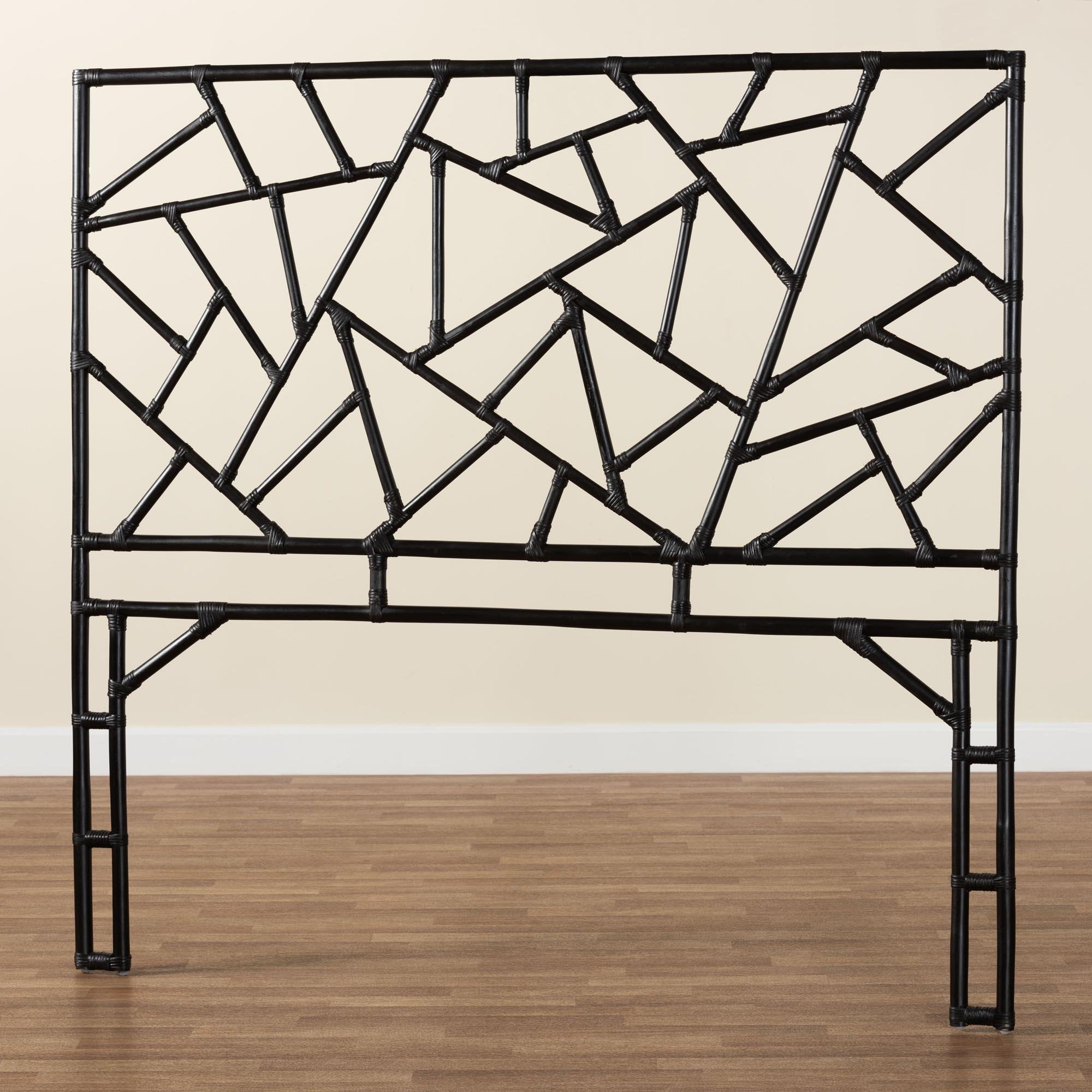 Black Geometric Rattan Headboard with Modern Design