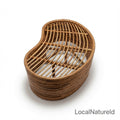 Handcrafted Curved Rattan Ottoman Footstool / Luxury Kidney-Shaped Woven Coffee Table Bench with Custom Cushion