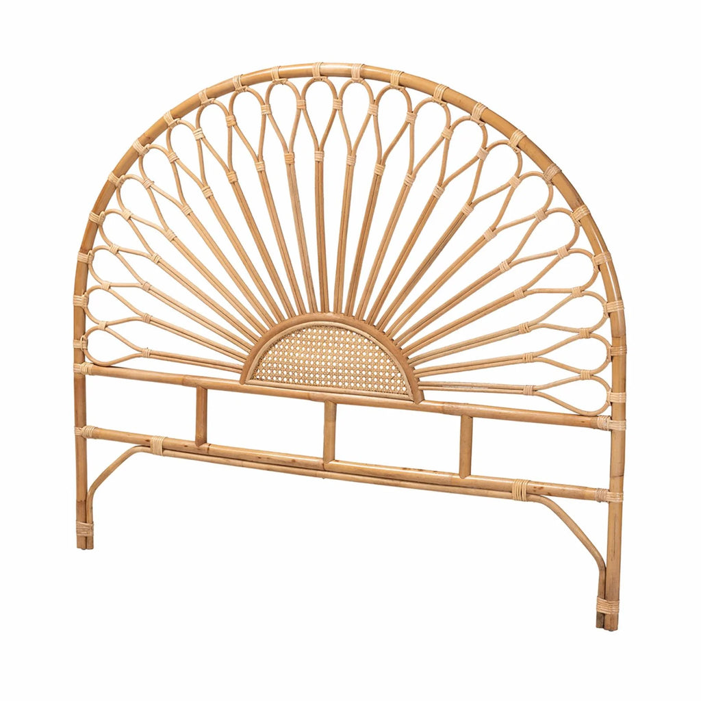 Bohemian Natural Rattan Headboard with Sunrise Design