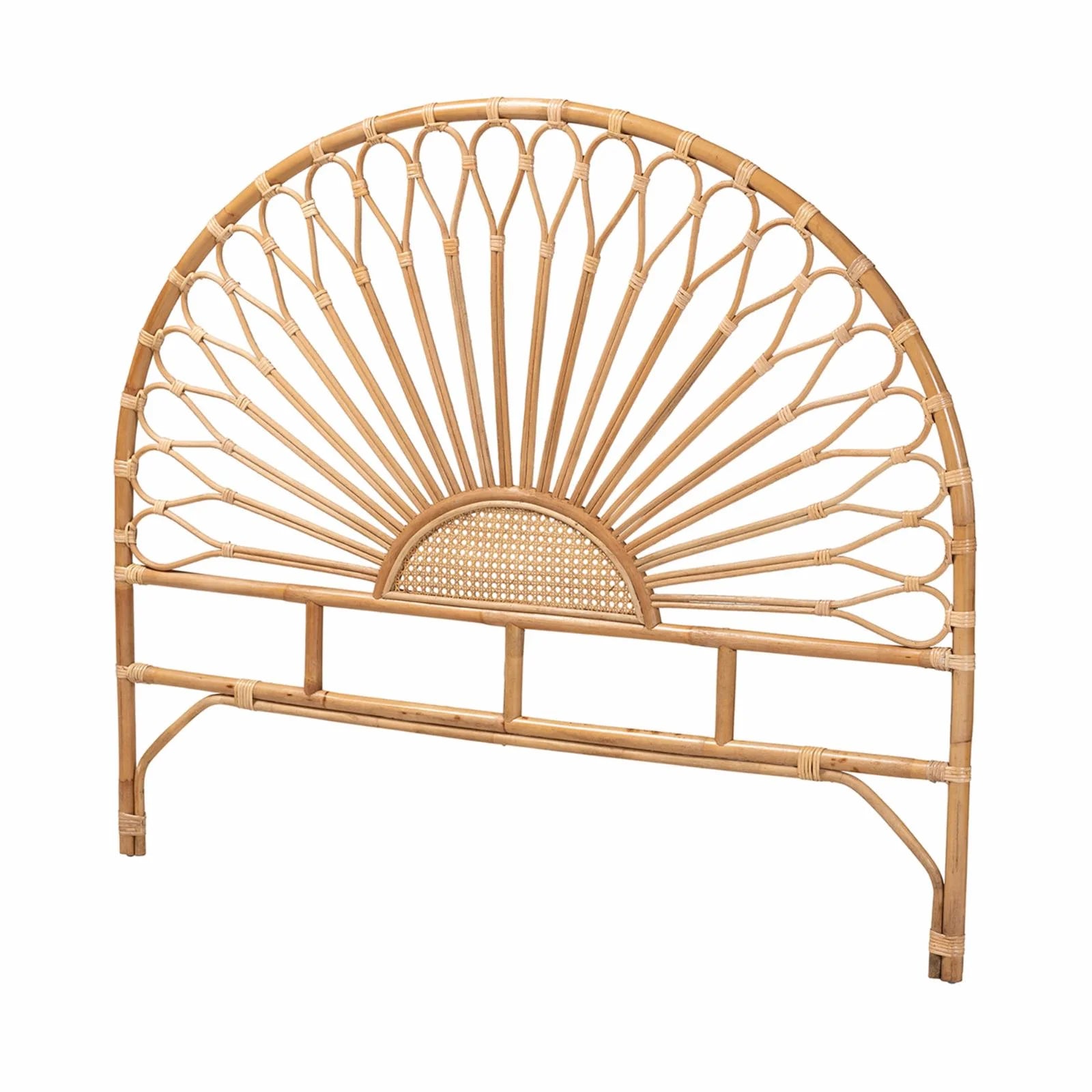Bohemian Natural Rattan Headboard with Sunrise Design