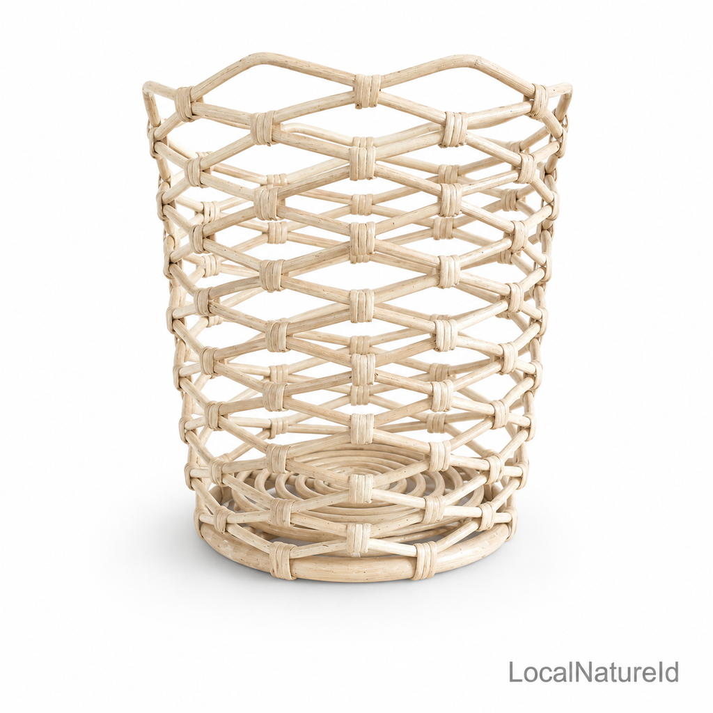 Open-Weave Natural Rattan Basket / Luxury Lattice Wicker Waste Paper Bin and Bohemian Decorative Planter Pot Cover Organiser