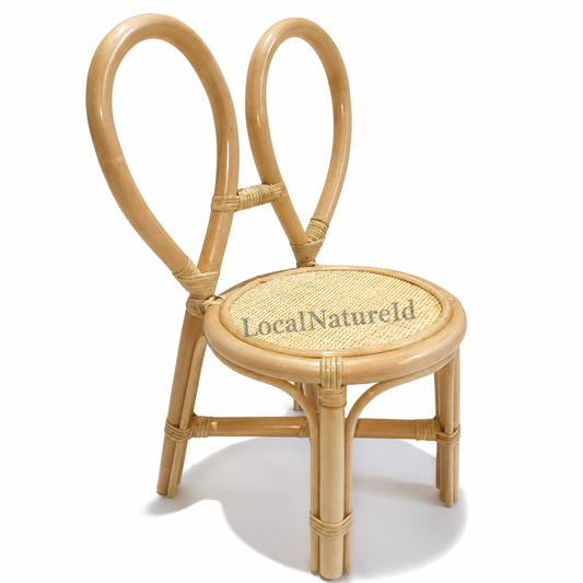 Handcrafted Kids Rattan Bunny Ear Chair / Whimsical Toddler Woven Playroom Vanity Seating