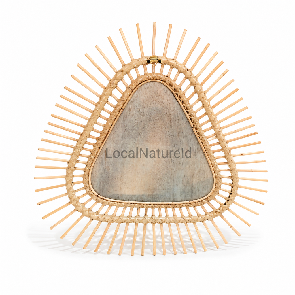 Artisanal Teardrop Rattan Sunburst Wall Mirror / Handcrafted Decorative Boho Accent Mirror for Entryway & Bedroom