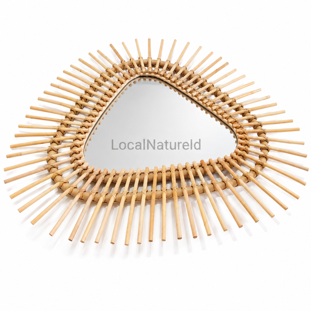 Artisanal Teardrop Rattan Sunburst Wall Mirror / Handcrafted Decorative Boho Accent Mirror for Entryway & Bedroom