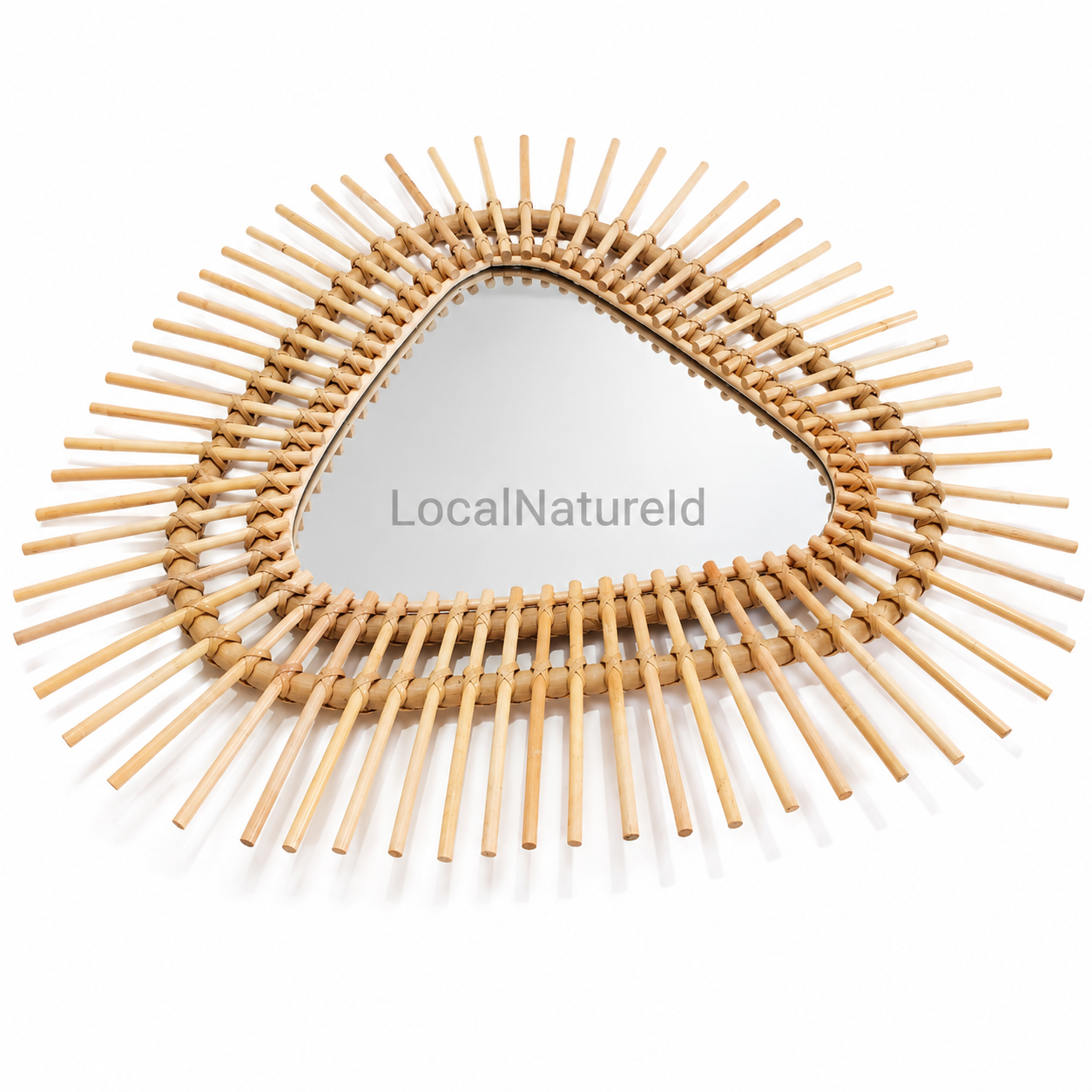 Artisanal Teardrop Rattan Sunburst Wall Mirror / Handcrafted Decorative Boho Accent Mirror for Entryway & Bedroom