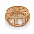 Handcrafted Round Rattan Coffee Table / Modern Boho Woven Cocktails Table with Open Slat Drum Base for Living Room