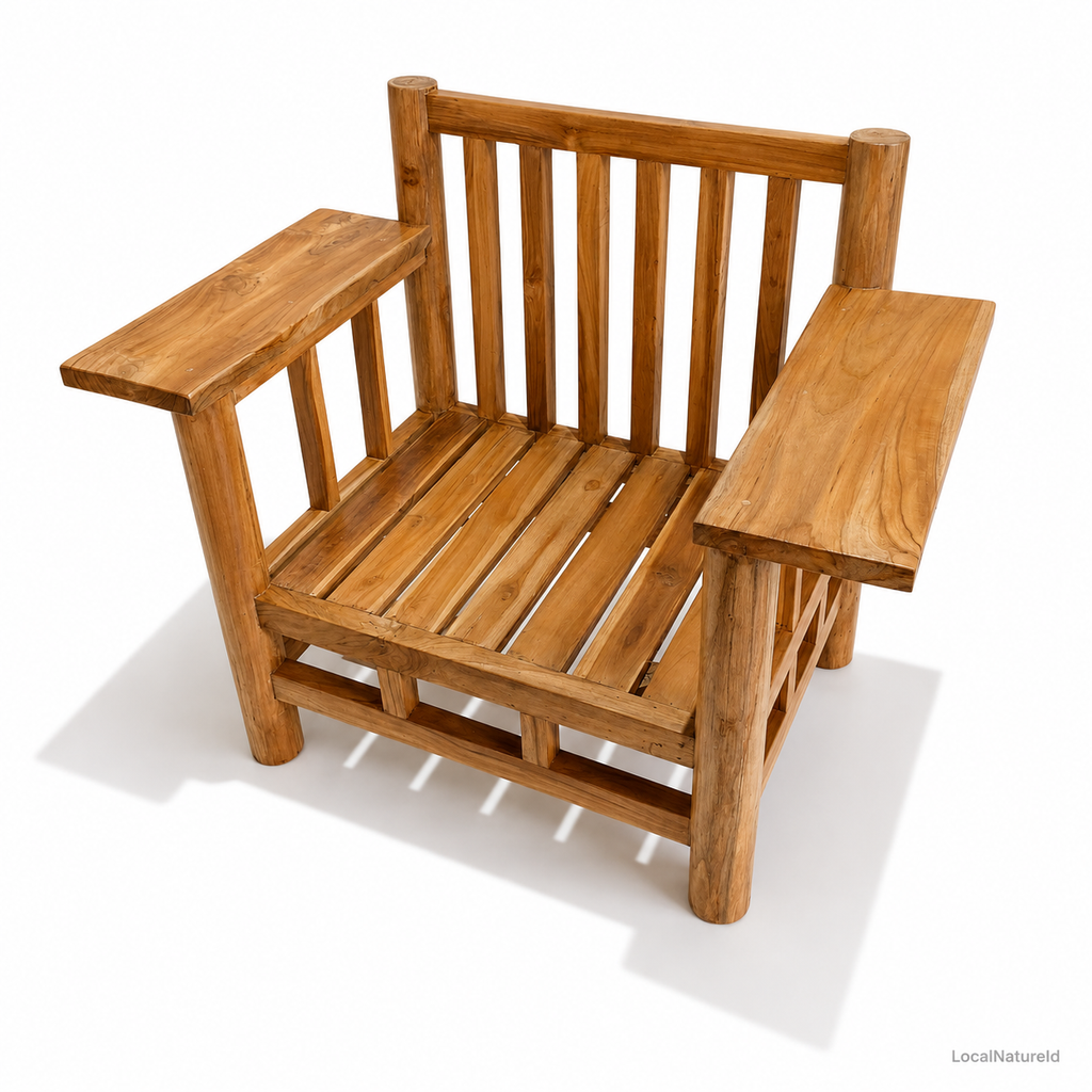 Minimalist Solid Teak Wood Armchair with Cushions / Modern Scandinavian Single Sofa Lounge Chair for Living Room & Patio