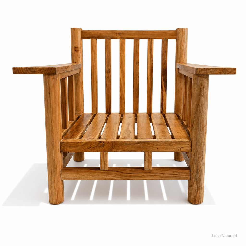 Minimalist Solid Teak Wood Armchair with Cushions / Modern Scandinavian Single Sofa Lounge Chair for Living Room & Patio