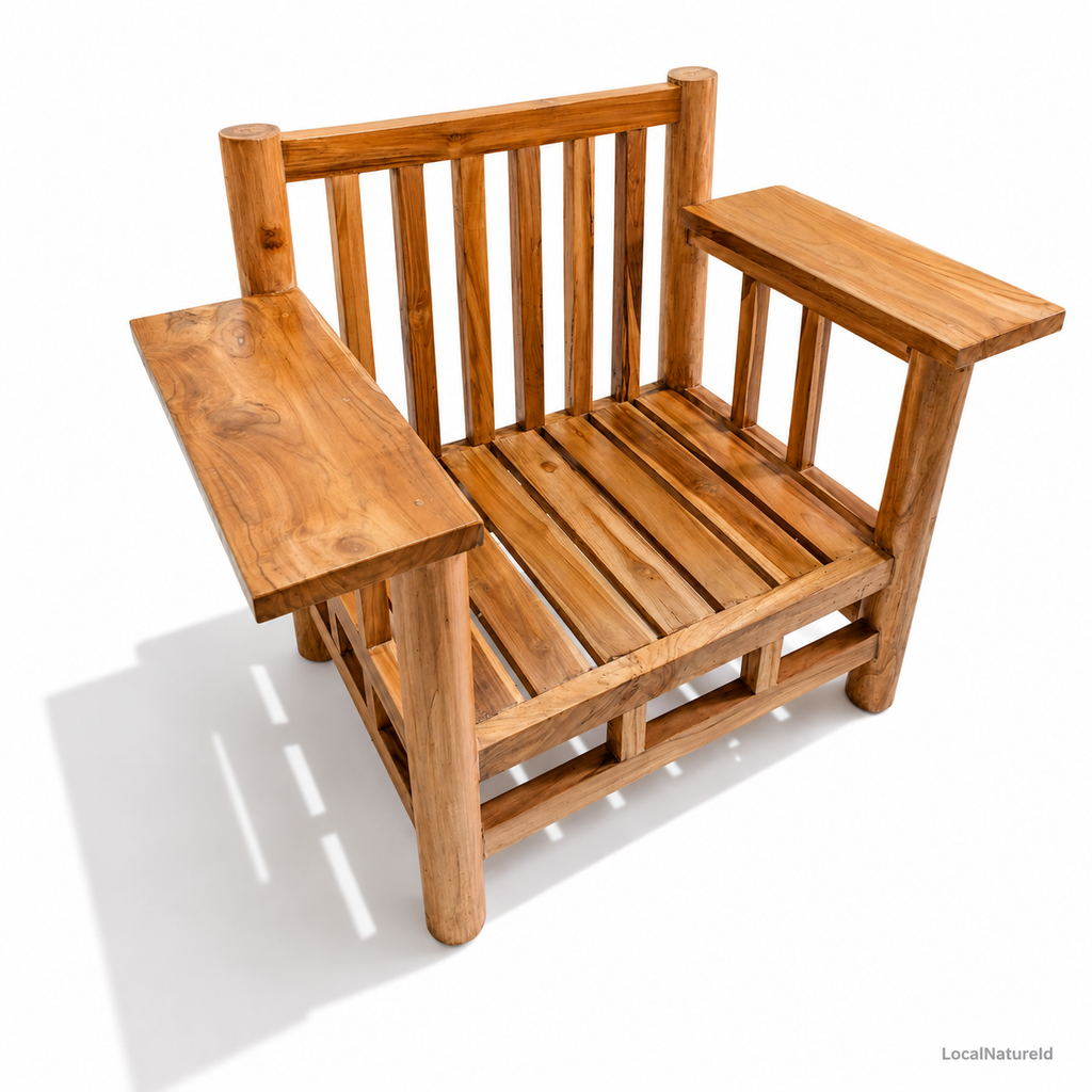 Minimalist Solid Teak Wood Armchair with Cushions / Modern Scandinavian Single Sofa Lounge Chair for Living Room & Patio