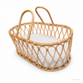 Handcrafted Rattan Baby Moses Basket with Mattress / Boho Chic Woven Infant Bassinet & Portable Carrier