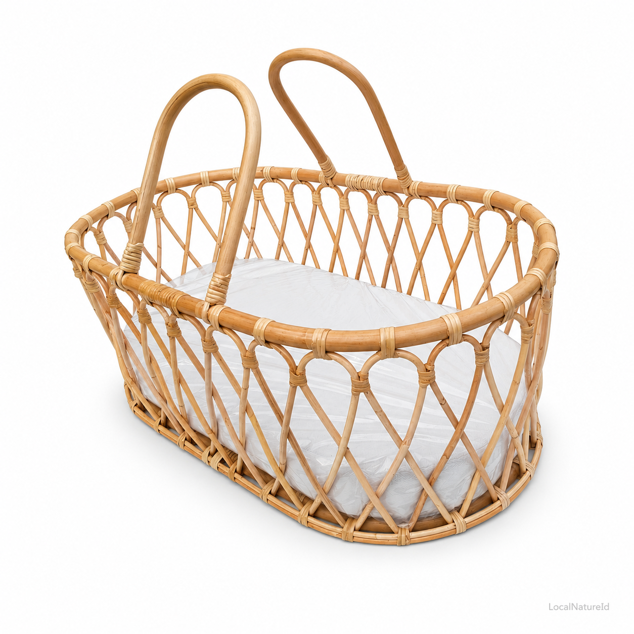 Handcrafted Rattan Baby Moses Basket with Mattress / Boho Chic Woven Infant Bassinet & Portable Carrier
