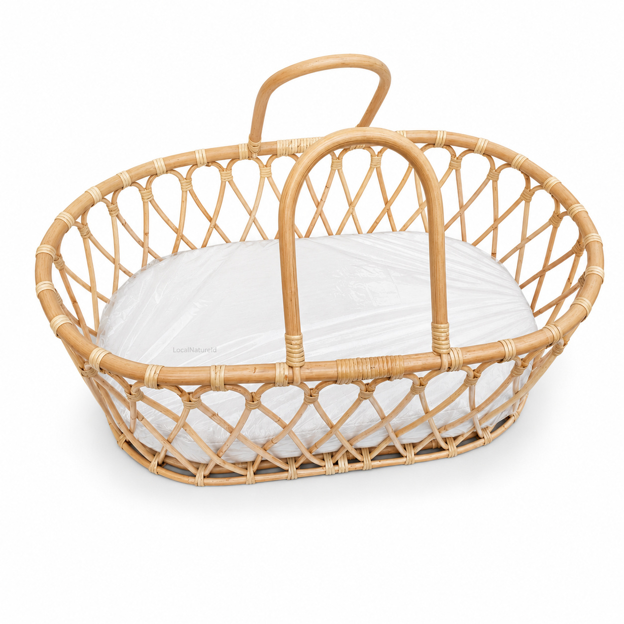 Handcrafted Rattan Baby Moses Basket with Mattress / Boho Chic Woven Infant Bassinet & Portable Carrier