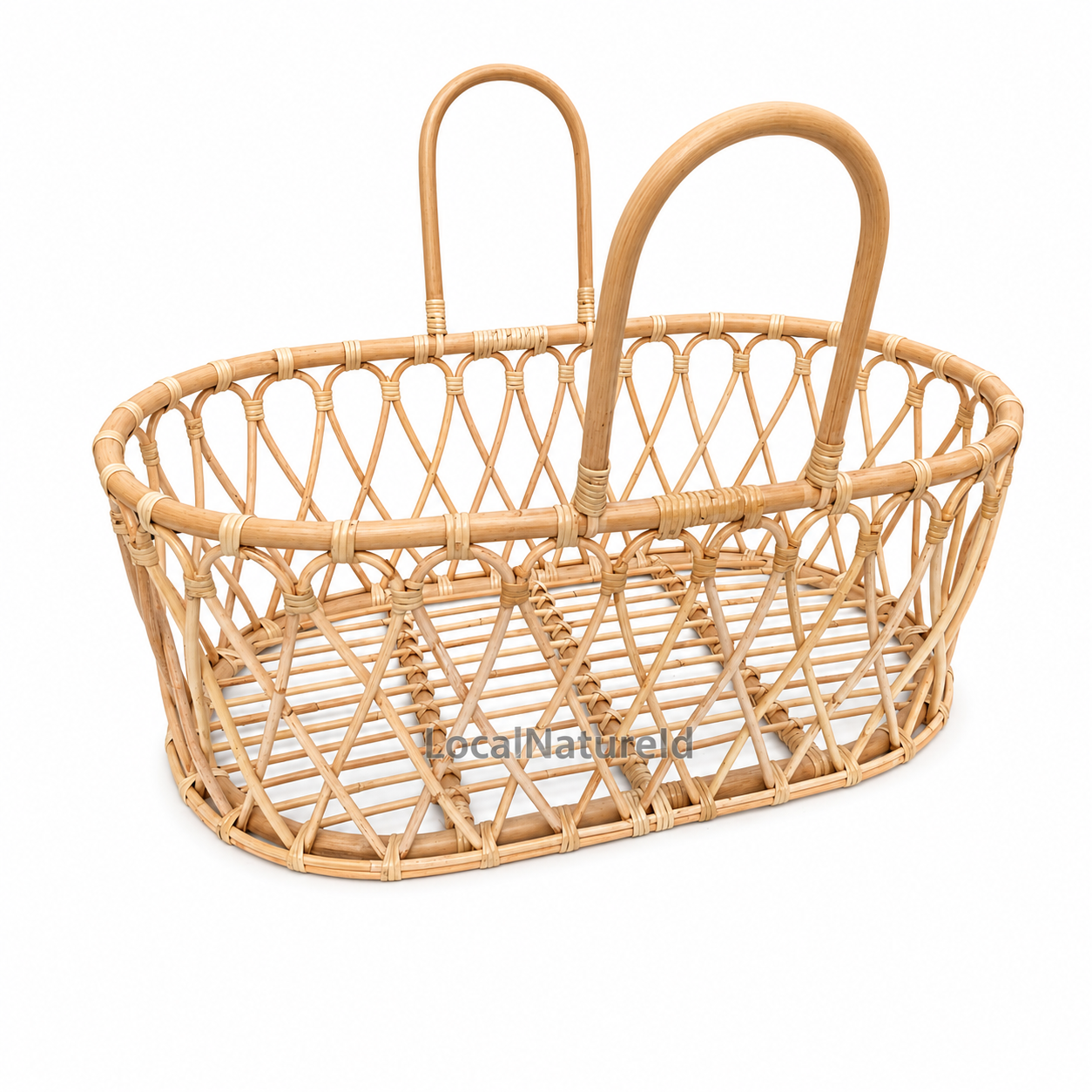Handcrafted Rattan Baby Moses Basket with Mattress / Boho Chic Woven Infant Bassinet & Portable Carrier