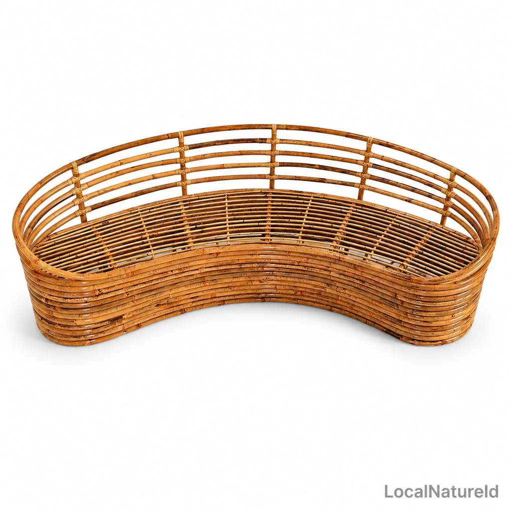 Handcrafted Curved Rattan Daybed Sofa Frame / Sculptural Banana-Shaped Woven Lounge Settee Base for Custom Upholstery