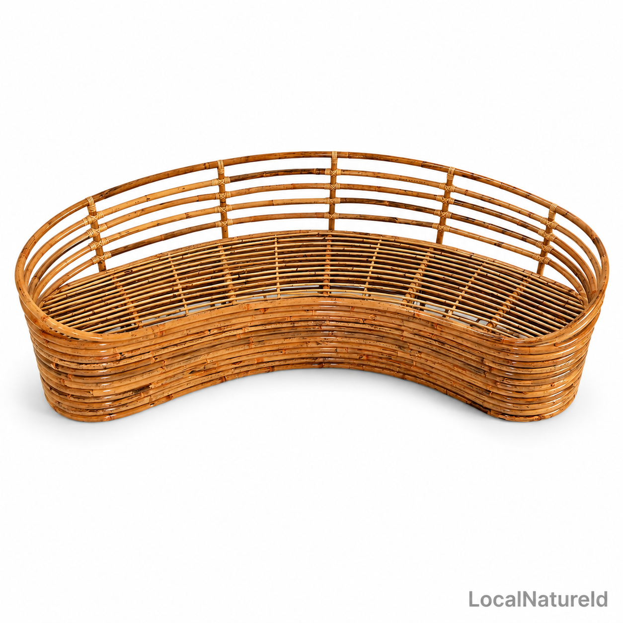 Handcrafted Curved Rattan Daybed Sofa Frame / Sculptural Banana-Shaped Woven Lounge Settee Base for Custom Upholstery