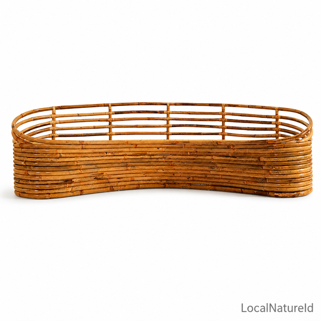 Handcrafted Curved Rattan Daybed Sofa Frame / Sculptural Banana-Shaped Woven Lounge Settee Base for Custom Upholstery
