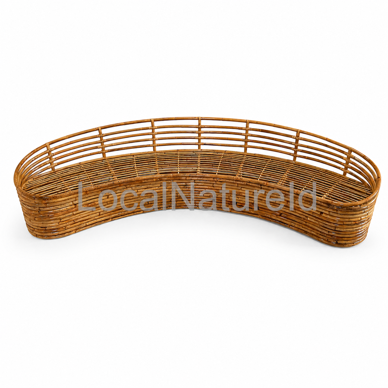 Handcrafted Curved Rattan Daybed Sofa with Cushion / Luxury Banana-Shaped Woven Lounge Settee for Living Room & Covered Patio