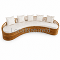 Handcrafted Curved Rattan Daybed Sofa with Full Cushion Set / Luxury Banana-Shaped Lounge Settee with 5 Accent Pillows for Living Room