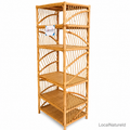 Rectangular Rattan Bookshelf / Luxury 5-Tier Woven Cane Display Rack with Elegant Fan-Slat Side Paneling
