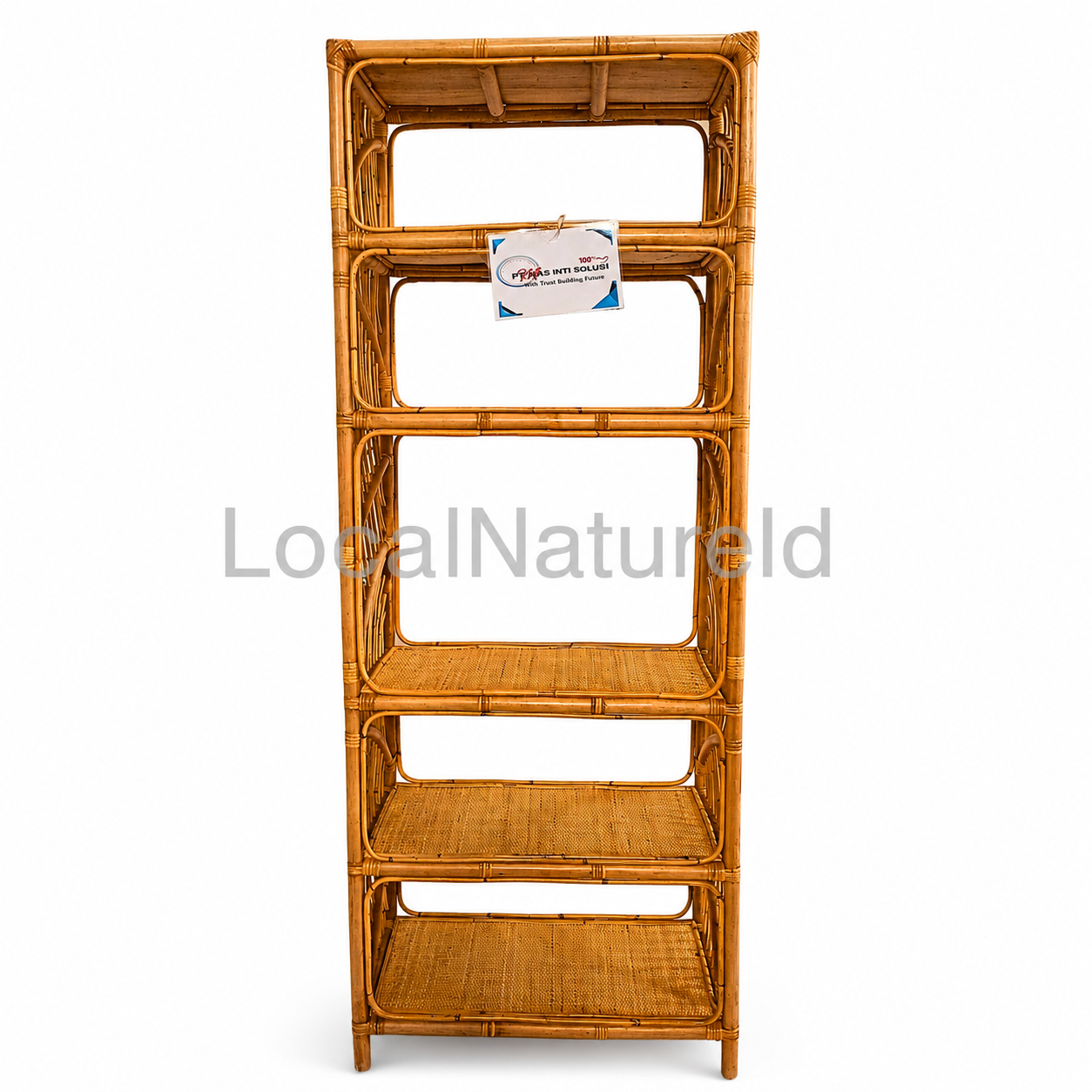 Rectangular Rattan Bookshelf / Luxury 5-Tier Woven Cane Display Rack with Elegant Fan-Slat Side Paneling
