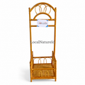 Tall Rattan Valet Stand / Luxury Freestanding Plant Tower and Bohemian Planter Basket with Crown Detail