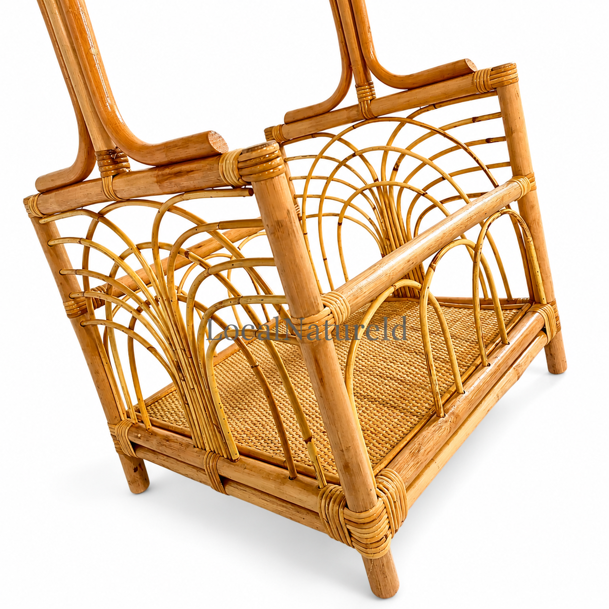 Tall Rattan Valet Stand / Luxury Freestanding Plant Tower and Bohemian Planter Basket with Crown Detail