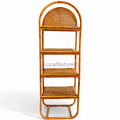 Arched Rattan Bookshelf / Luxury 4-Tier Woven Cane Display Rack and Bohemian Home Storage Shelf Unit