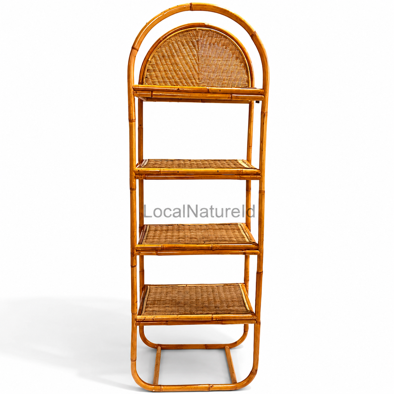 Arched Rattan Bookshelf / Luxury 4-Tier Woven Cane Display Rack and Bohemian Home Storage Shelf Unit