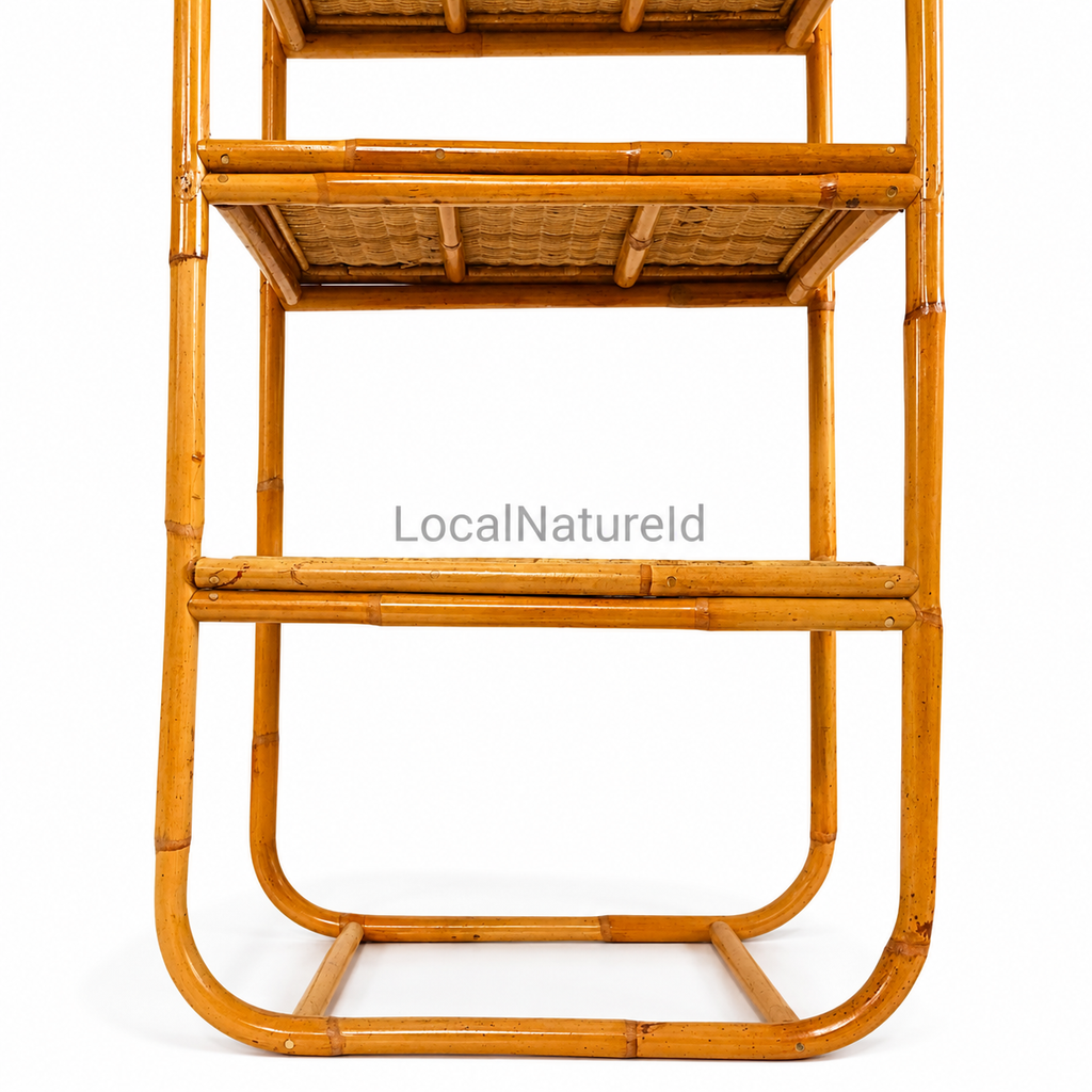 Arched Rattan Bookshelf / Luxury 4-Tier Woven Cane Display Rack and Bohemian Home Storage Shelf Unit