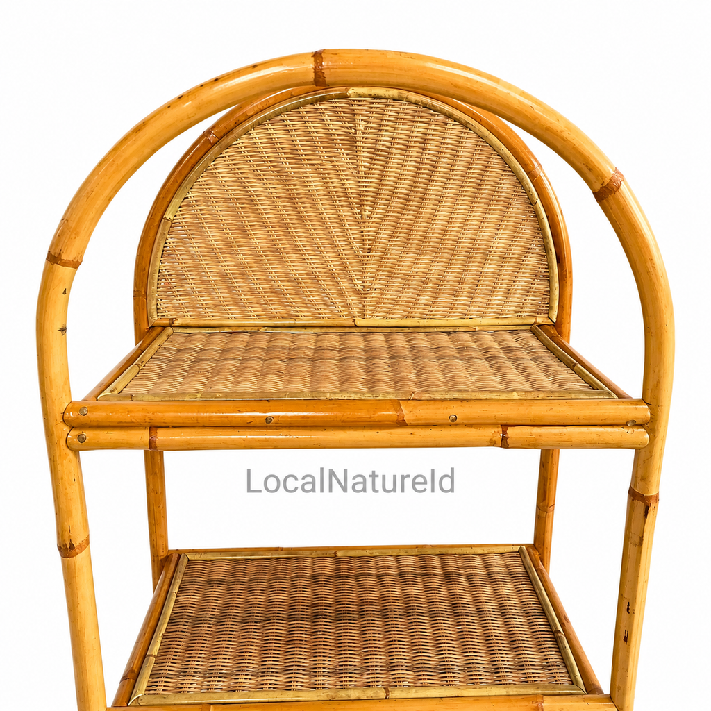 Arched Rattan Bookshelf / Luxury 4-Tier Woven Cane Display Rack and Bohemian Home Storage Shelf Unit