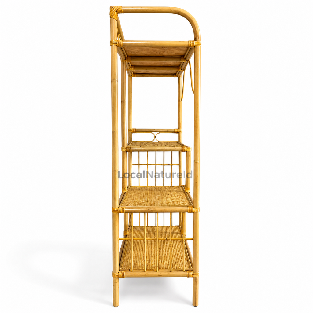 Asymmetric Rattan Display Shelf / Luxury Multi-Tier Staggered Cane Plant Stand and Geometric Bookcase Rack