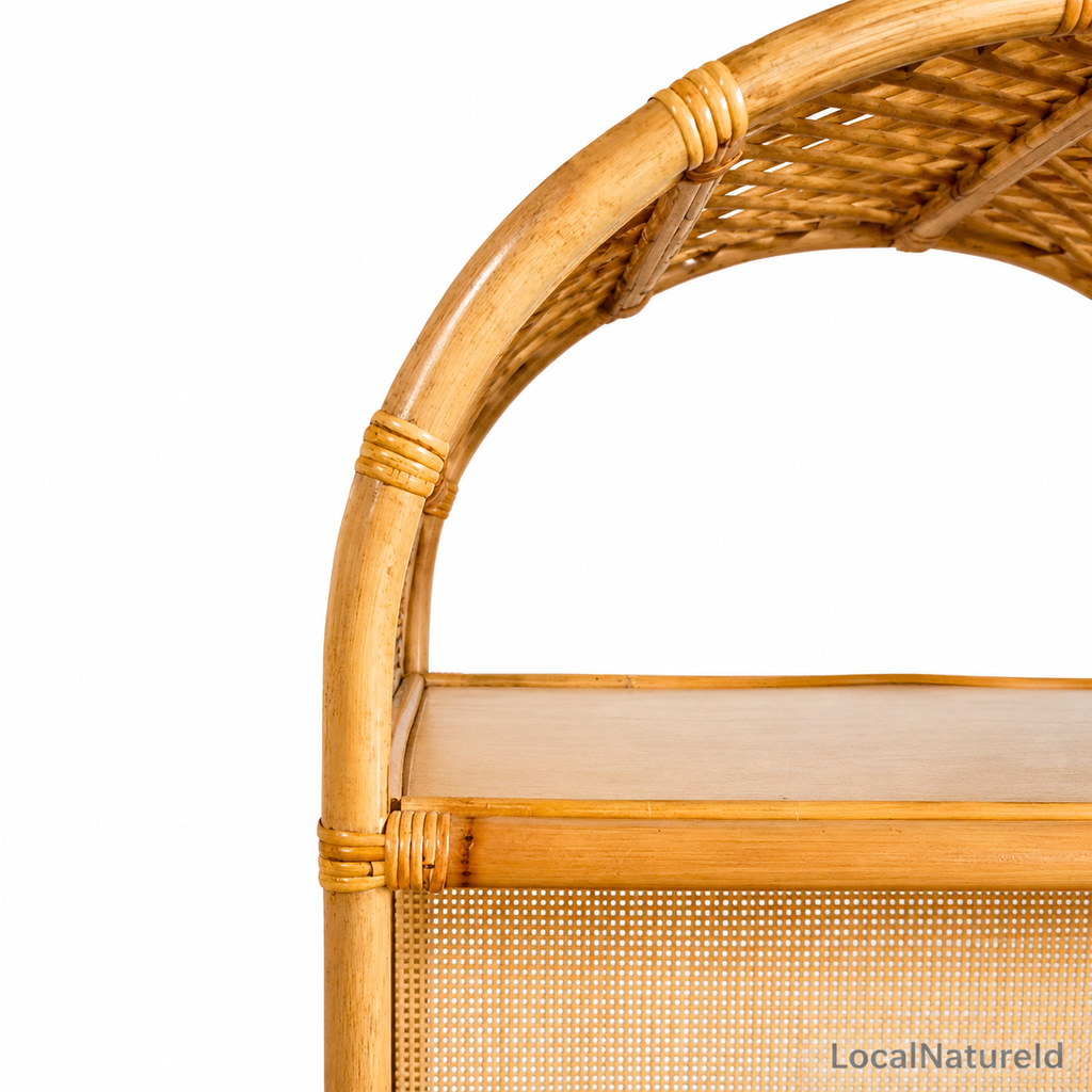 Deep Arched Rattan Bookshelf / Luxury 5-Tier Woven Cane Cabinet Display Rack and Bohemian Living Room Storage Tower