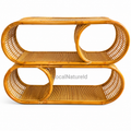 Oval Capsule Rattan Shelving Unit / Luxury Modular Multi-Tier Split-Level Cane Display Rack and Bohemian Horizontal Console Shelf