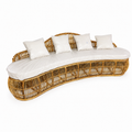Luxury Curved Natural Rattan Sofa Daybed / Handcrafted Boho Banana-Shape Woven Couch with Cushions