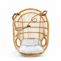 Boho Natural Rattan Hanging Chair with Cushion / Handwoven Basket Swing Chair for Indoor & Covered Patio