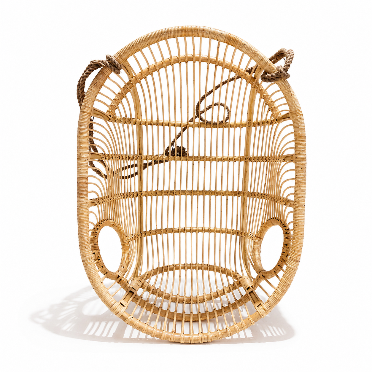 Boho Natural Rattan Hanging Chair with Cushion / Handwoven Basket Swing Chair for Indoor & Covered Patio
