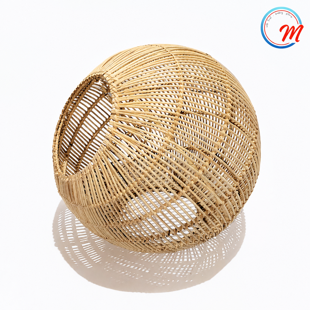 Aesthetic Spherical Rattan Pendant Light Shade / Handwoven Globe Hollow Hanging Ceiling Lamp Cover