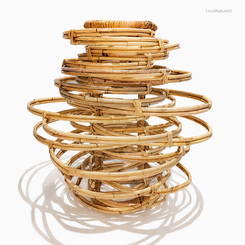 Architectural Multi-Layer Rattan Pendant Light Shade / Modern Geometric Stacked Ring Hanging Lampshade