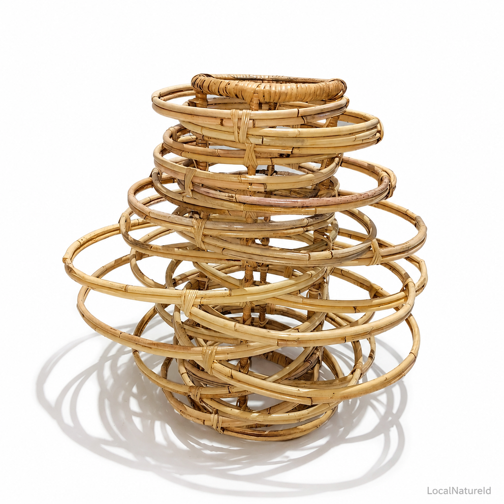 Architectural Multi-Layer Rattan Pendant Light Shade / Modern Geometric Stacked Ring Hanging Lampshade
