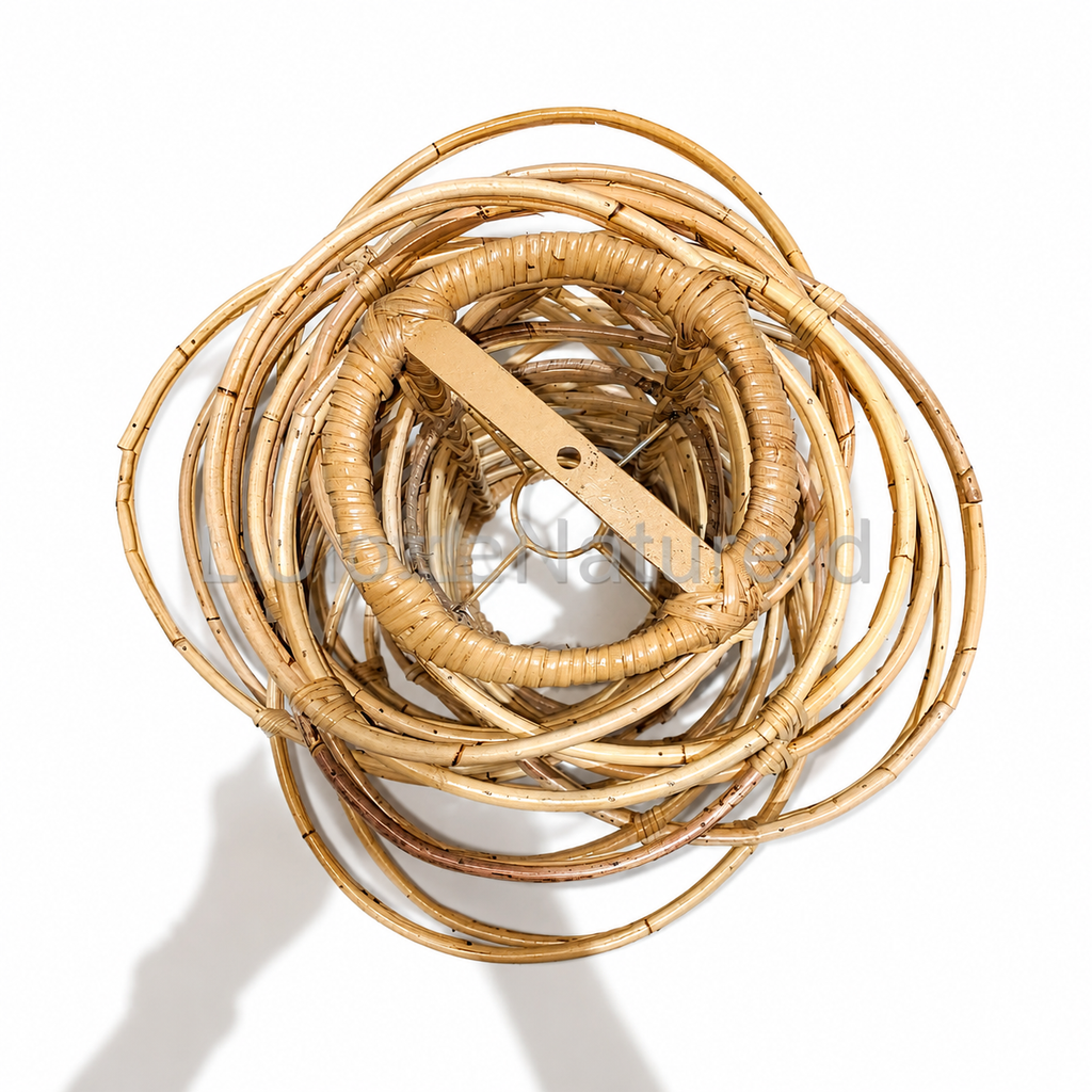 Architectural Multi-Layer Rattan Pendant Light Shade / Modern Geometric Stacked Ring Hanging Lampshade