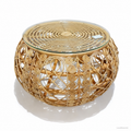 Intricate Round Rattan Coffee Table with Glass Top / Handcrafted Bohemian Spiral Cane Center Table
