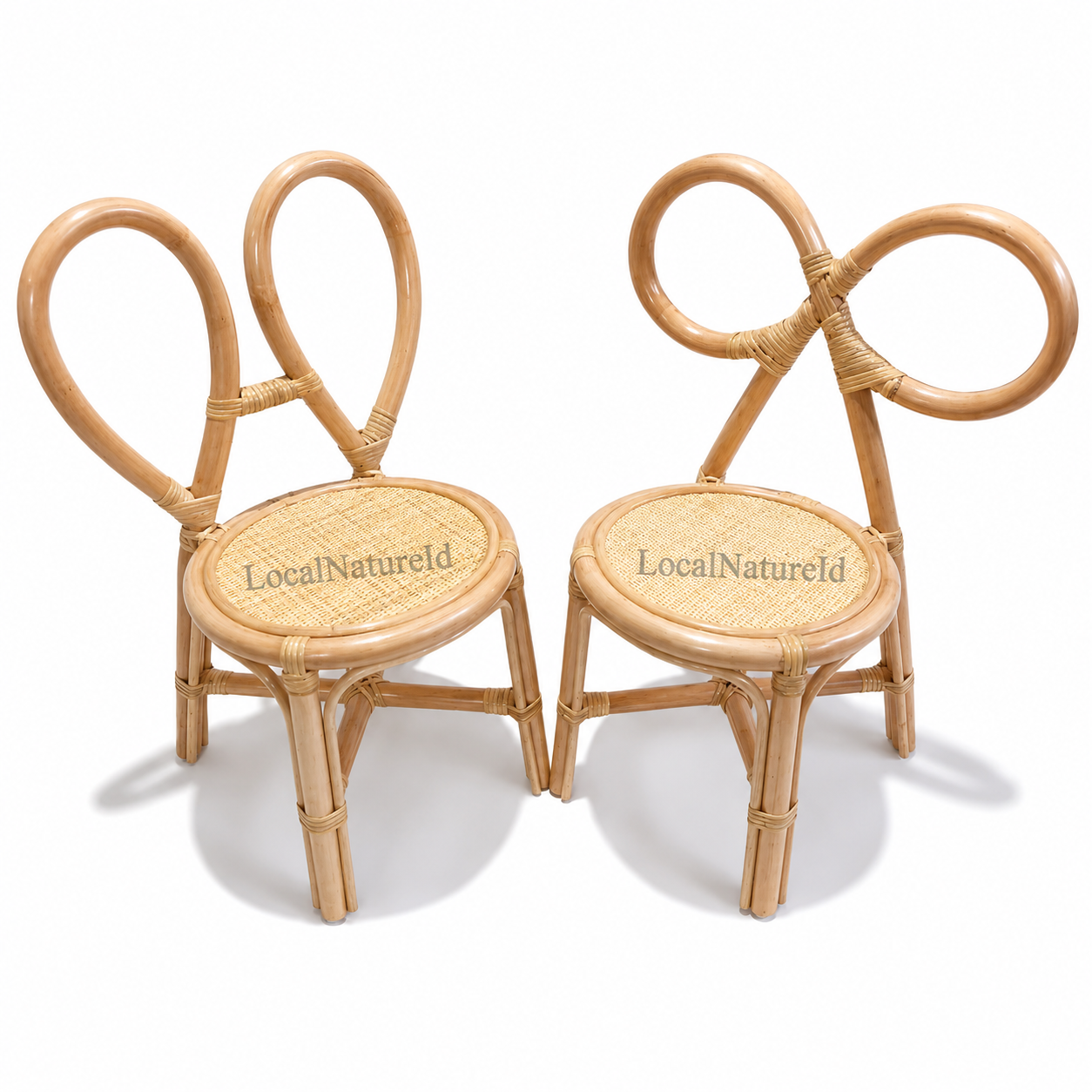 Handcrafted Kids Rattan Bunny Ear Chair / Whimsical Toddler Woven Playroom Vanity Seating