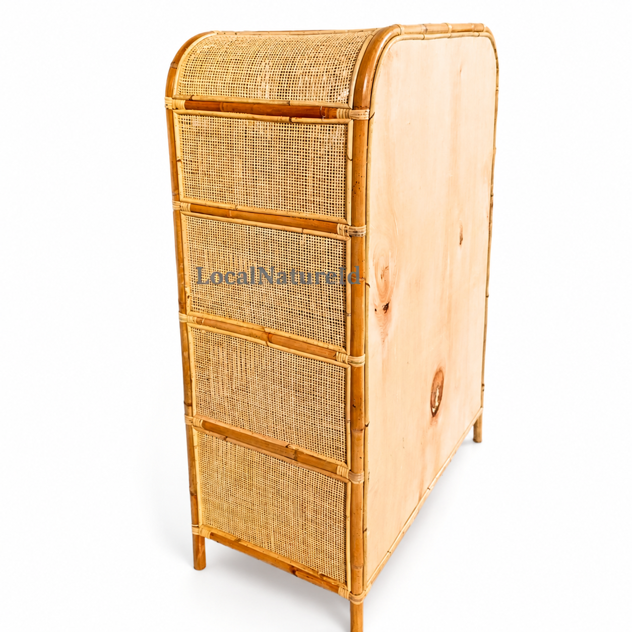 Double-Door Rattan Cabinet / Luxury 4-Tier Woven Cane Storage Wardrobe and Bohemian Sideboard Cupboard Unit